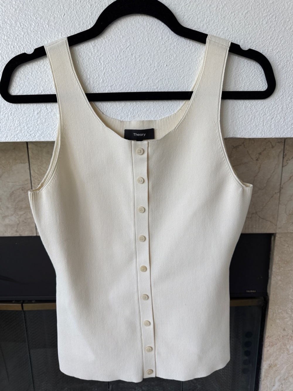 Theory Cream Button-Front Ribbed Tank Top - Picture 3 of 7